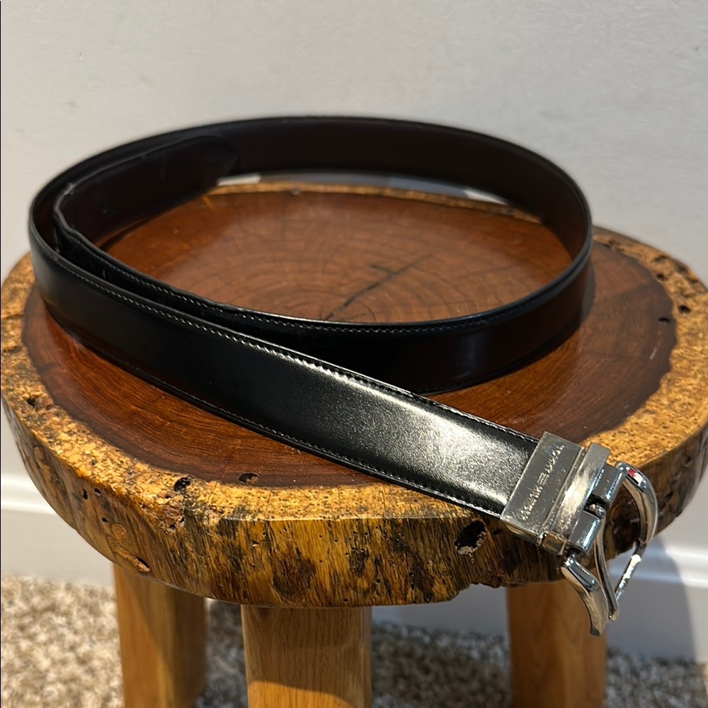 Tommy Hilfiger Reversible Black/Brown Leather Belt 38” Silver Hardwear